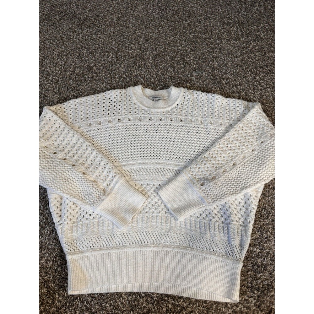 Madewell Women’s M Ivory Open Knit Crochet Sweater Cotton Crewneck NV247